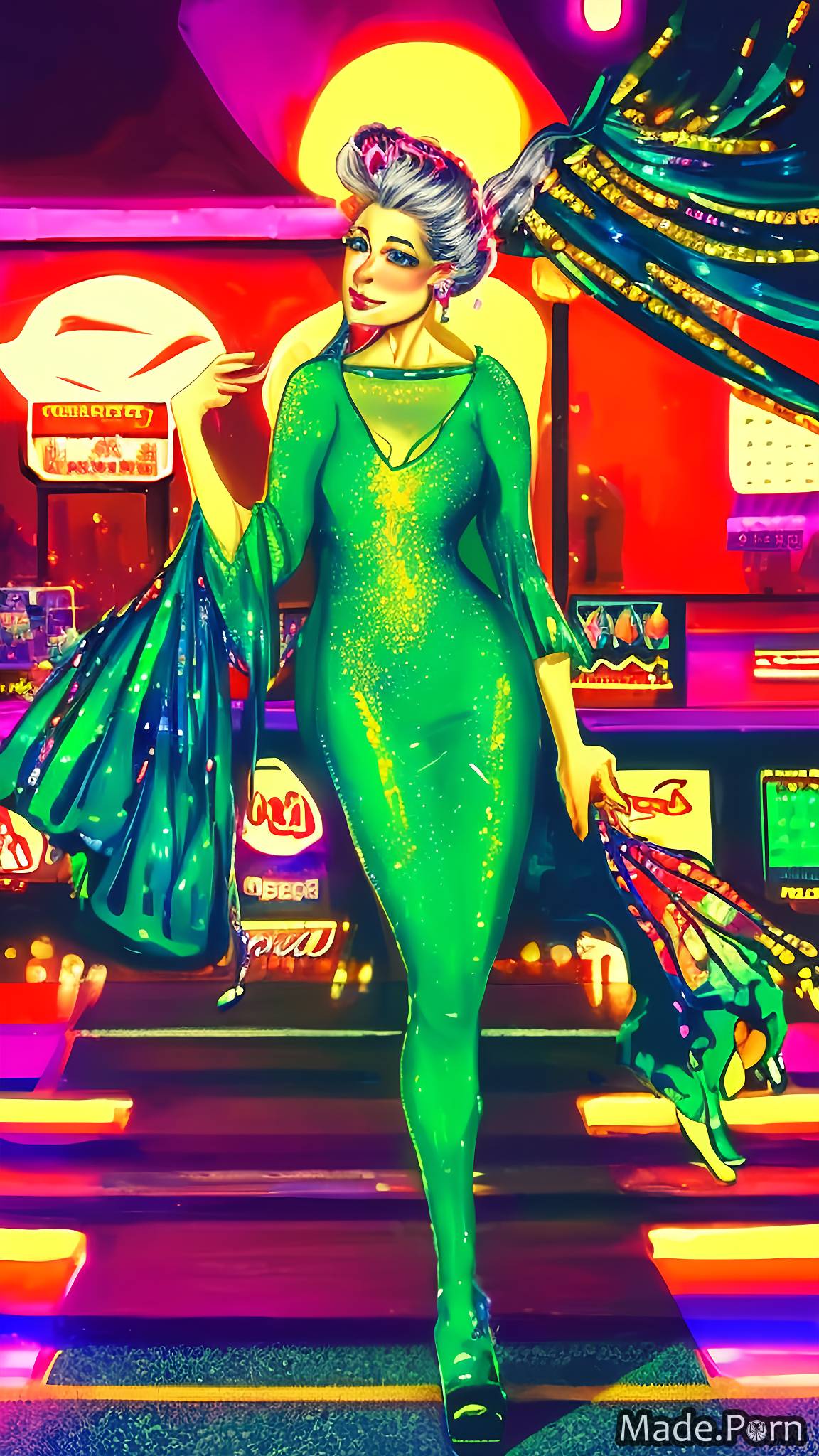 60s neon glitter woman fully clothed sunset candlelight